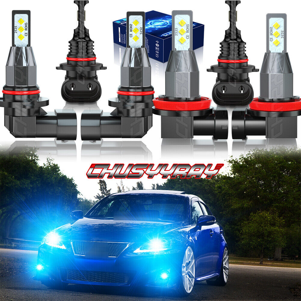 For Lexus IS250 IS350 2006 - 2010 6pc 8000K LED Headlights + Fog Light Bulbs KIT 
