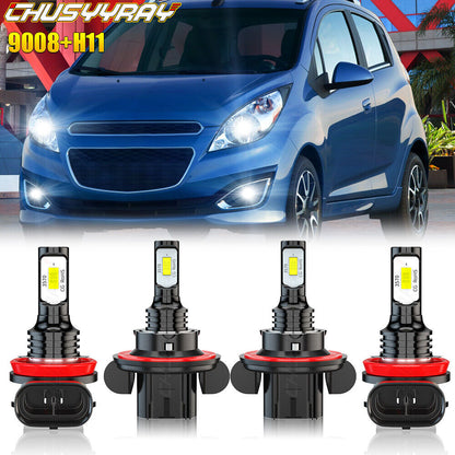 For Chevy Spark 2013-2015 6000K 4pc LED Headlight High/Low Fog Light Bulbs 