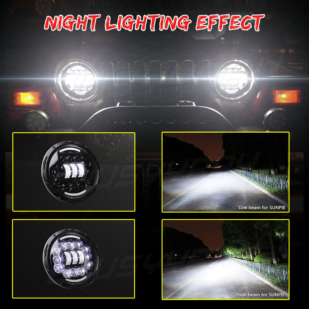 2 Fari A Led Rotondi Da 7" Pollici Hi/Lo Beam DRL Per Chevy Chevelle 1971-1973