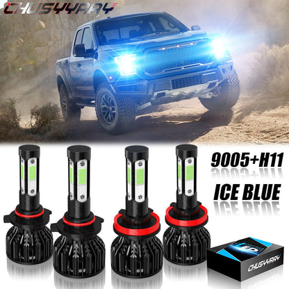 4pc Combo LED Headlight Bulb Conversion Kit 9005 H11 High Low Beam BLUE 8000K 