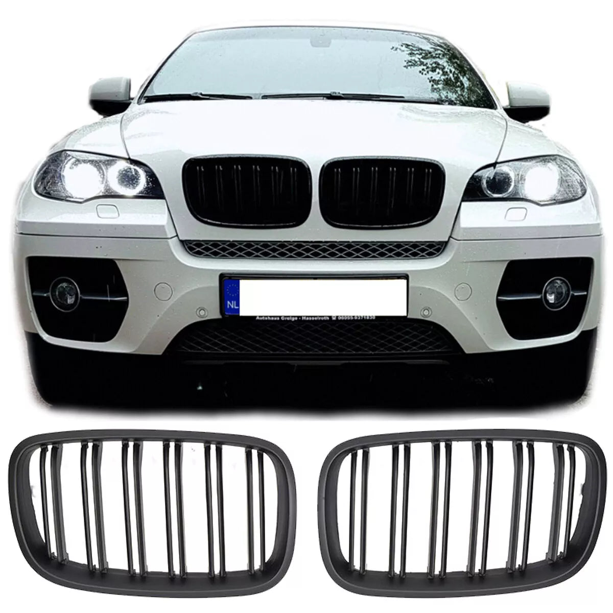 😍GRIGLIA RADIATORE SPORTIVA ADATTA PER BMW X5 X6 E70-E71 DOPPIA BARRA NERA😍