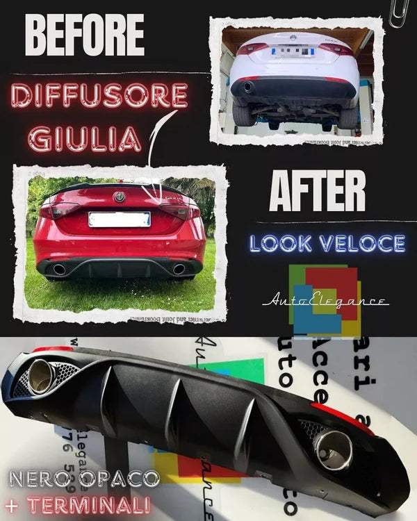 0222🔥DIFFUSORE POSTERIORE + TERMINALI CROMATI PER ALFA ROMEO GIULIA (14–18)🔥