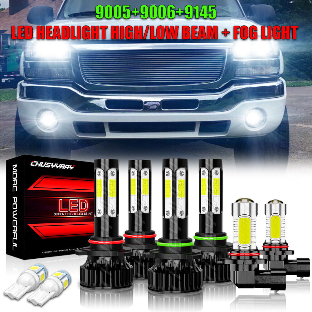 LED Headlights+Fog Lights 6x Bulbs for 2003 2004 2005 2006 GMC Sierra 1500 3500 