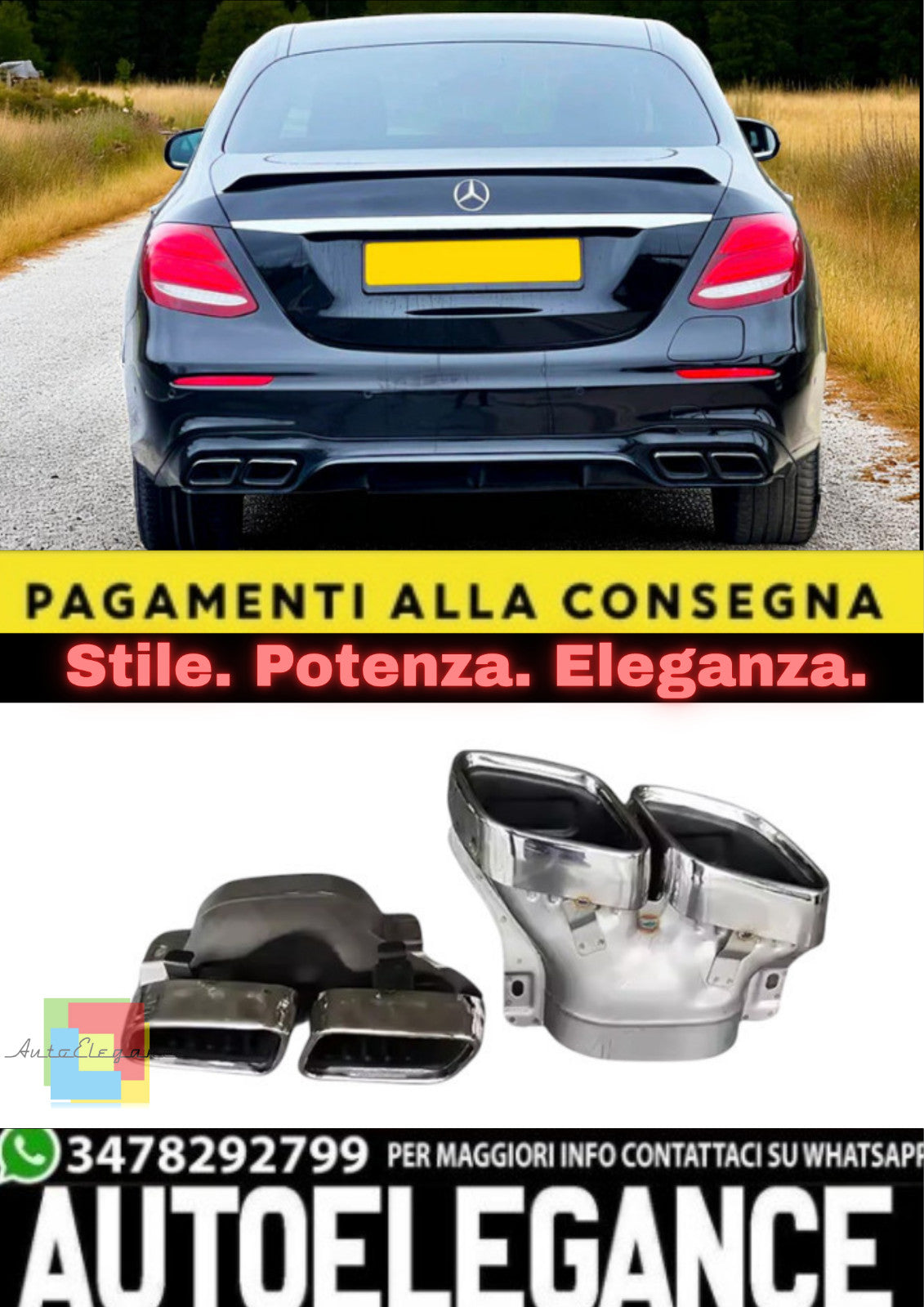💫Terminali di Scarico Cromati Look E63 AMG per Mercedes Classe E (W213) 💫