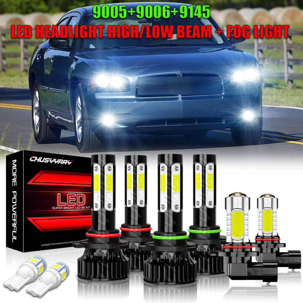 FOR Dodge Charger 2006-2009 Combo LED Headlight Bulbs Hi Lo Fog Light Kit 6000K 
