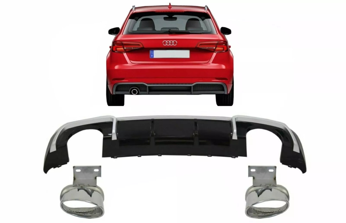 😍Diffusore Scarico per Audi A3 8V Sline Facelift 16-19 RS3 Look Sport😍
