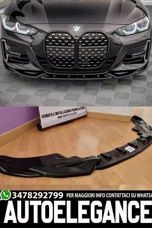 0555 SPLITTER compatibile con paraurti anteriore BMW Serie 4 G22 G23, nero lucido-