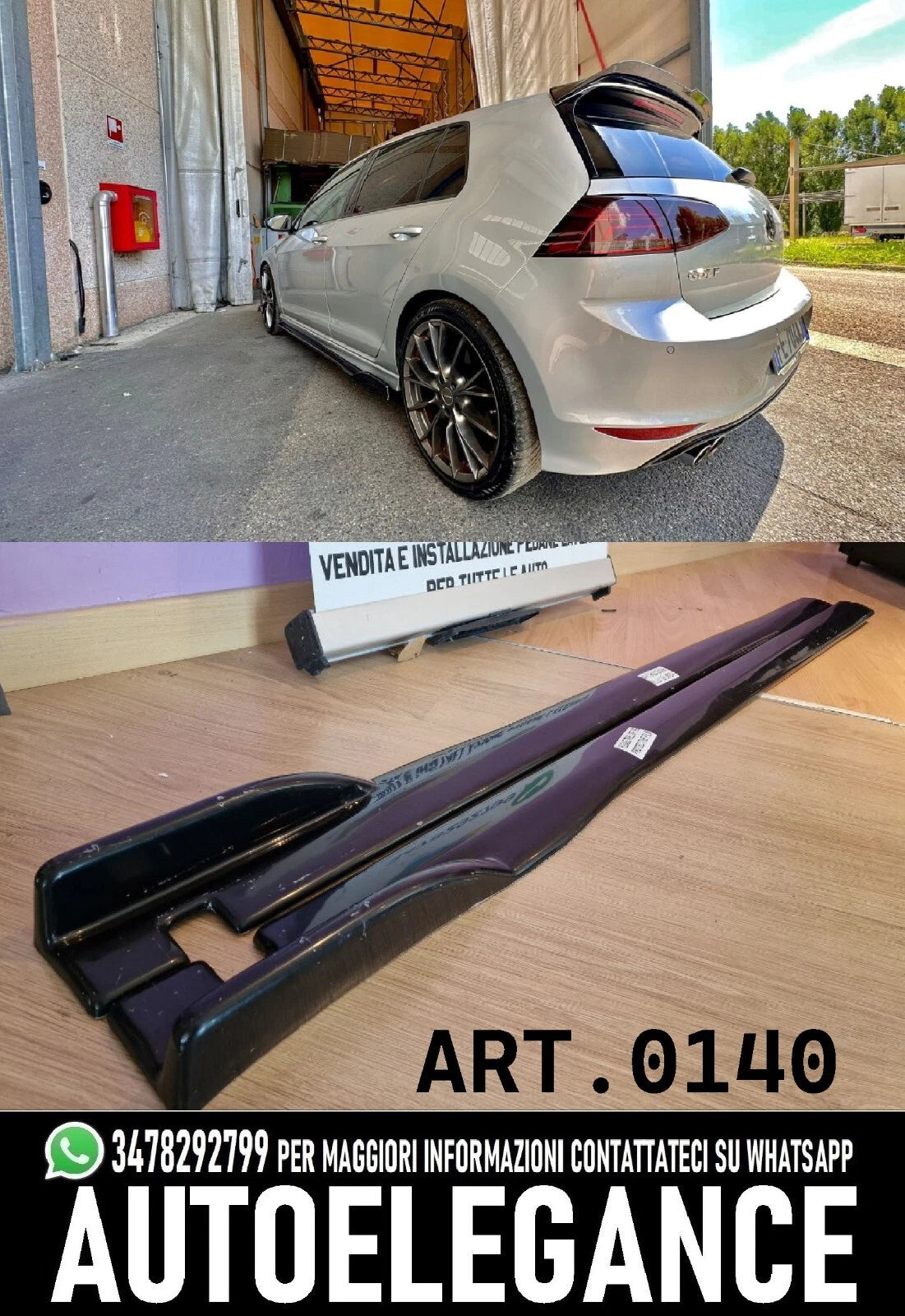 MINIGONNE LATERALI ADATTE PER VW GOLF 7 & 7.5 VII 2012+ ABS NERO LUCIDO BAFFO