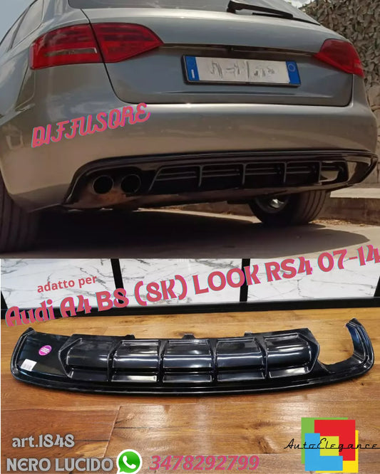 ✨Diffuser end size for Audi A4 B8 (8K) LOOK RS4 07-14 BRILLIANT BLACK✨ 