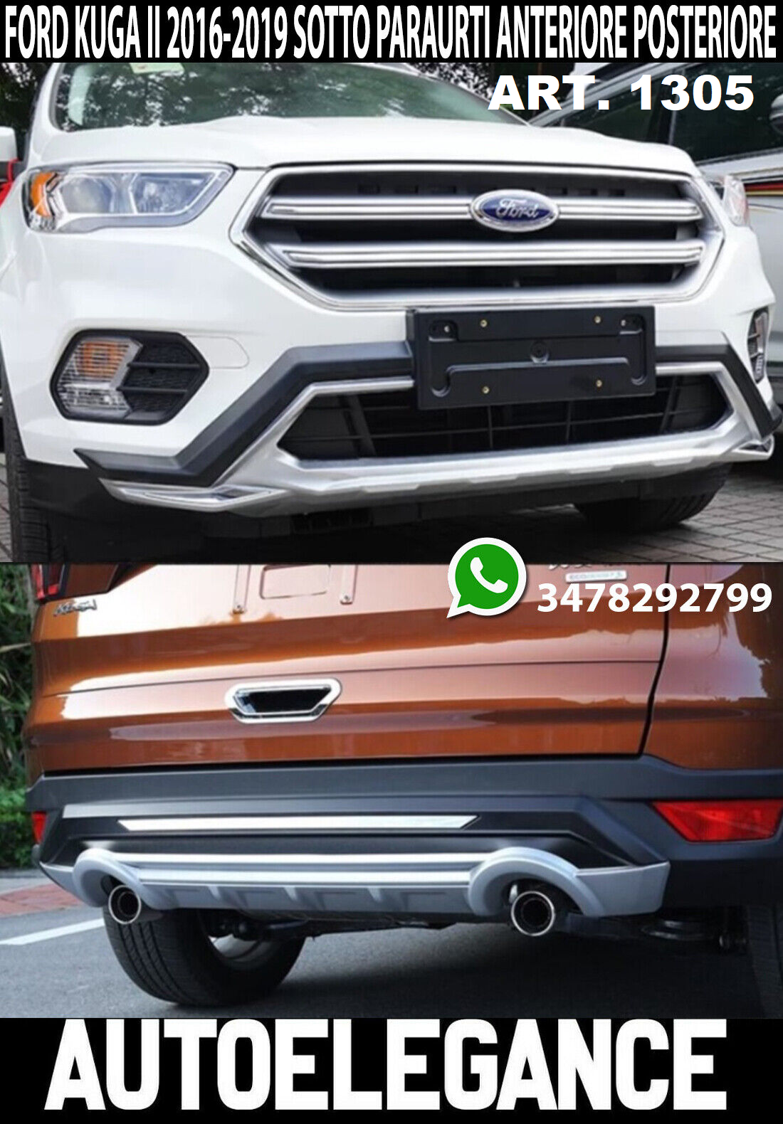 FORD KUGA II 2016-2019 SPOILER SOTTO PARAURTI ANTERIORE & POSTERIORE ABS