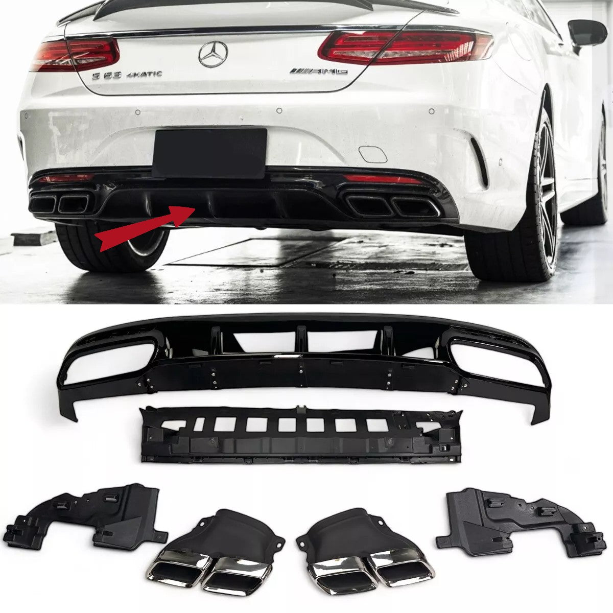 💯Diffusore+ Terminali Di Scarico (CROMATO) Adatto Per Mercedes S-KL. C217.💯