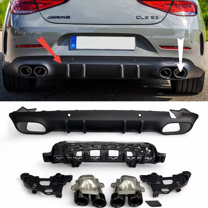 KIT DIFFUSORE ADATTO PER  Mercedes X257 C257 CLS + pezzi di scarico (NERO)