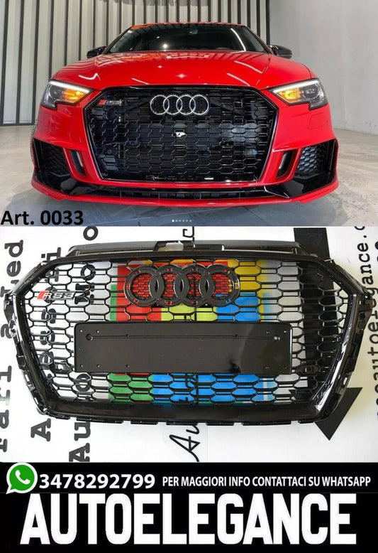 0033 GRIGLIA ANTERIORE ADATTO PER AUDI A3 8V 2017-2020 NIDO D'APE BLACK RS3