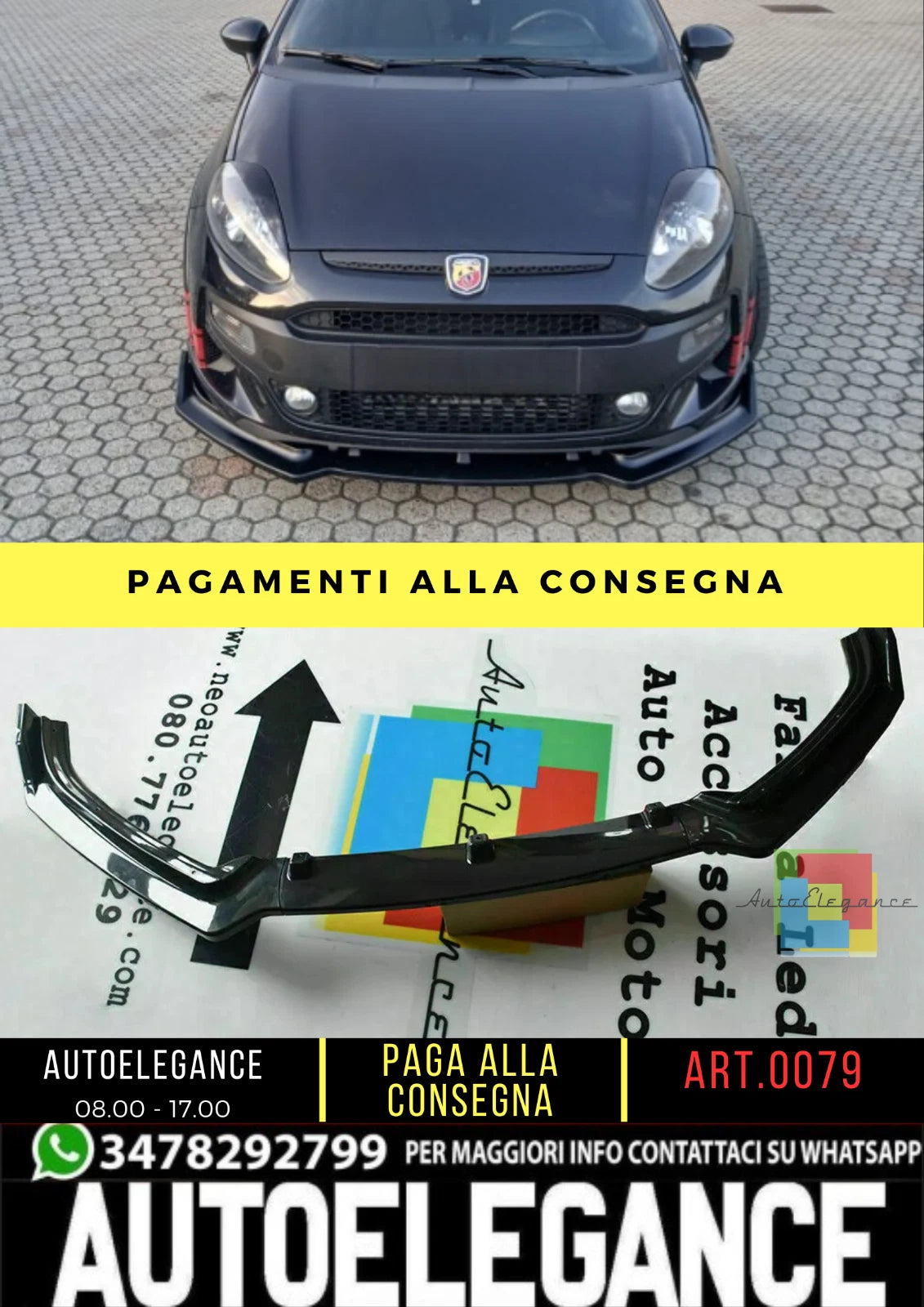 💕 SPLITTER SPOILER SOTTO PARAURTI ANTERIORE FIAT GRANDE PUNTO/ PUNTO EVO ABS 💕