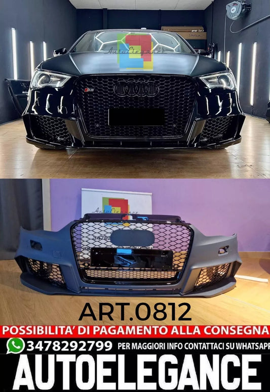 PARAURTI ANTERIORE ADATTO PER AUDI A3 8V 2012-2016 LOOK RS3 + GRIGLIA QUATTRO