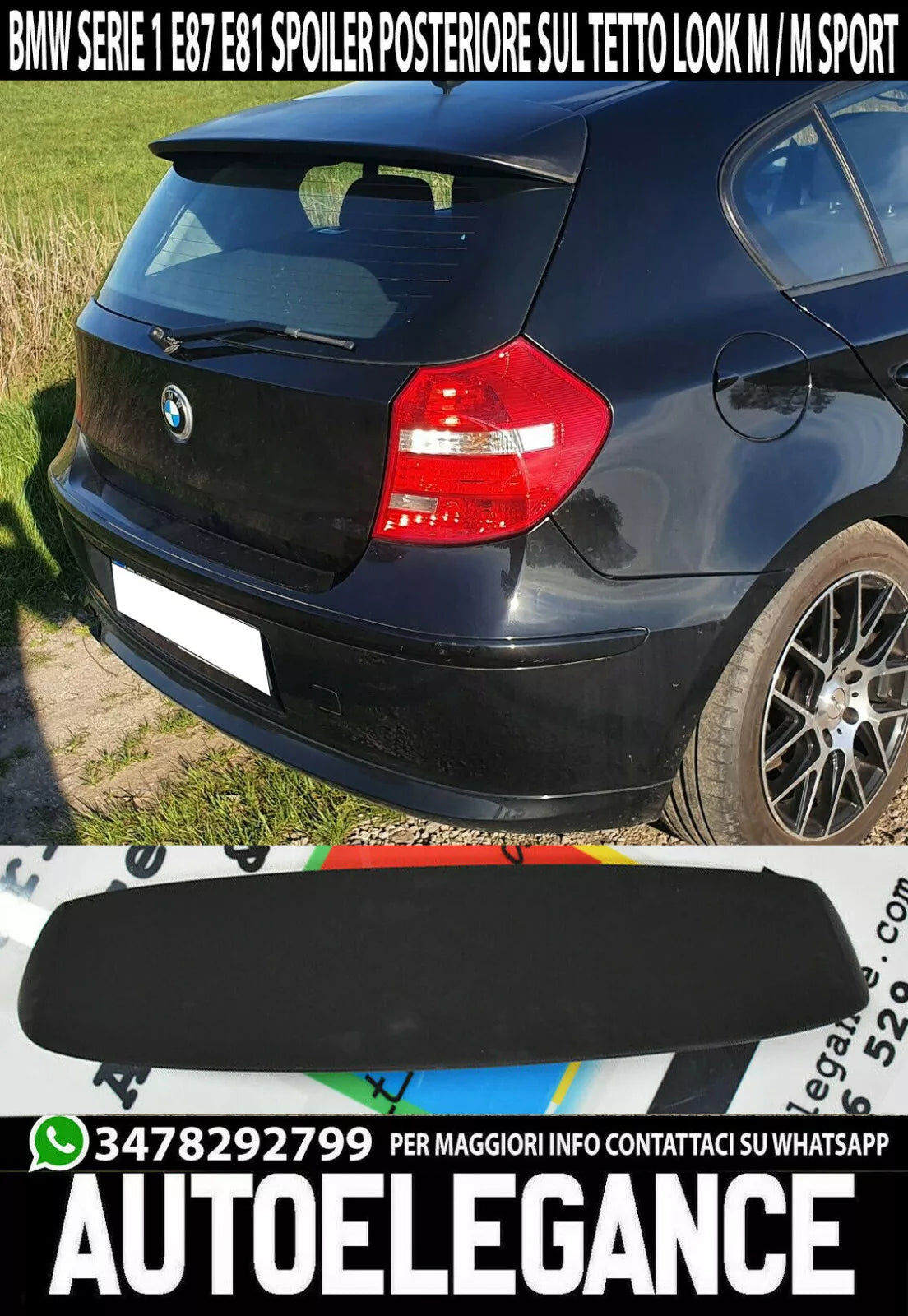 0174 BMW SERIE 1 E87 E81 2004-2011 SPOILER POSTERIORE ALETTONE SUL TETTO LOOK M