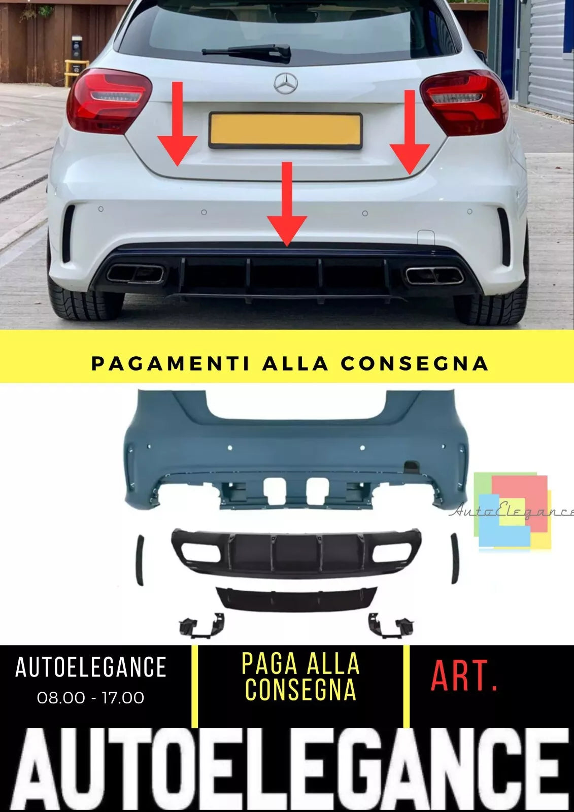 Paraurti posteriore A45 AMG Look per Mercedes Classe A (W176) (2012-2018)
