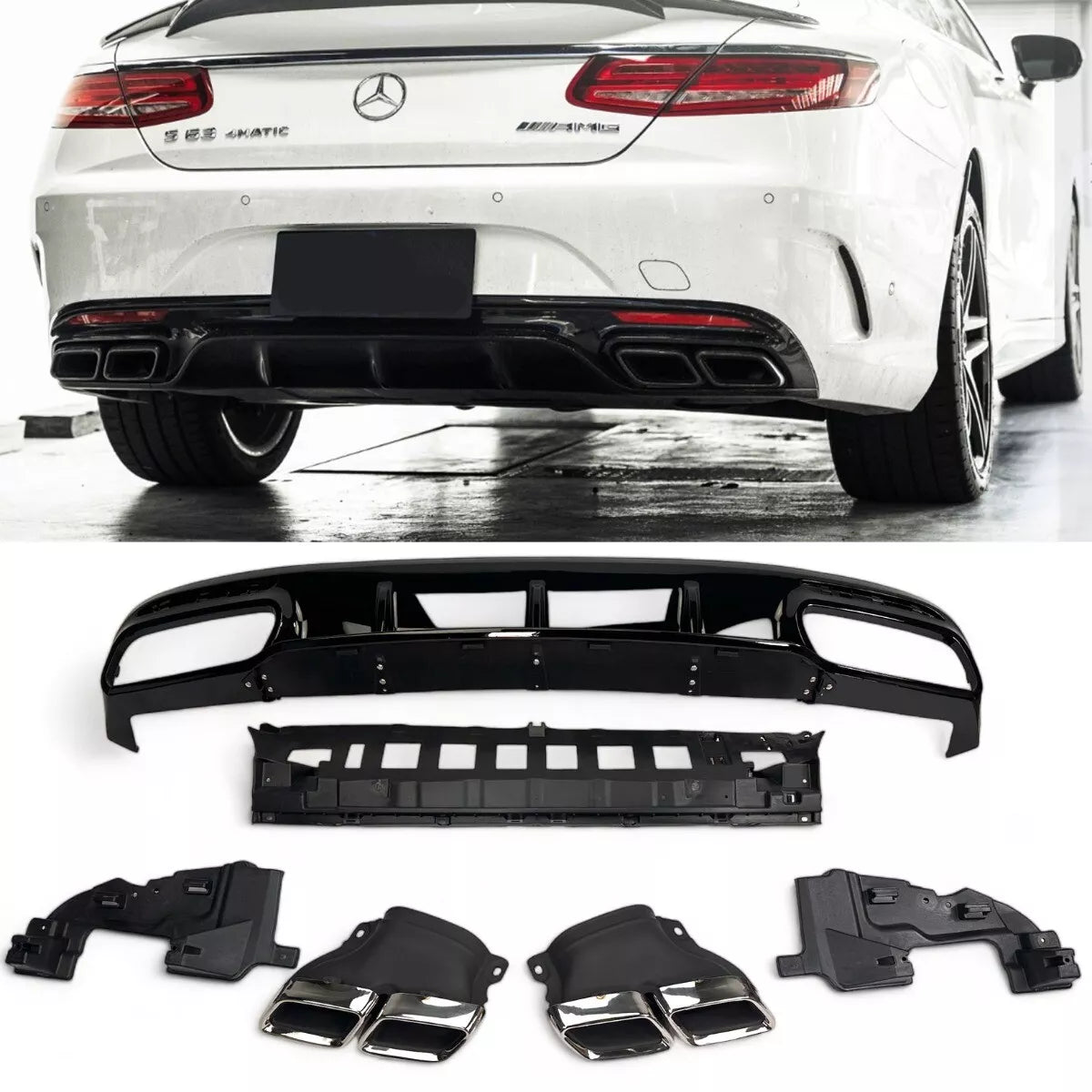 💯Diffusore+ Terminali Di Scarico (CROMATO) Adatto Per Mercedes S-KL. C217.💯