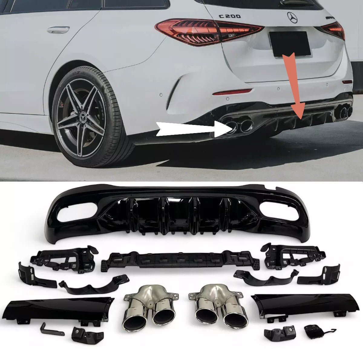 Diffusore + terminali di scarico (NERO) ADATTO PER MERCEDES W206