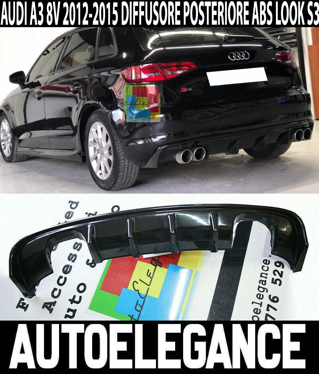 2+2 0063 FUSORE AUDI A3 8V 2012-2015 SPORTBACK SOTTO PARAURTI POSTERIORE S3 QUATTRO .-