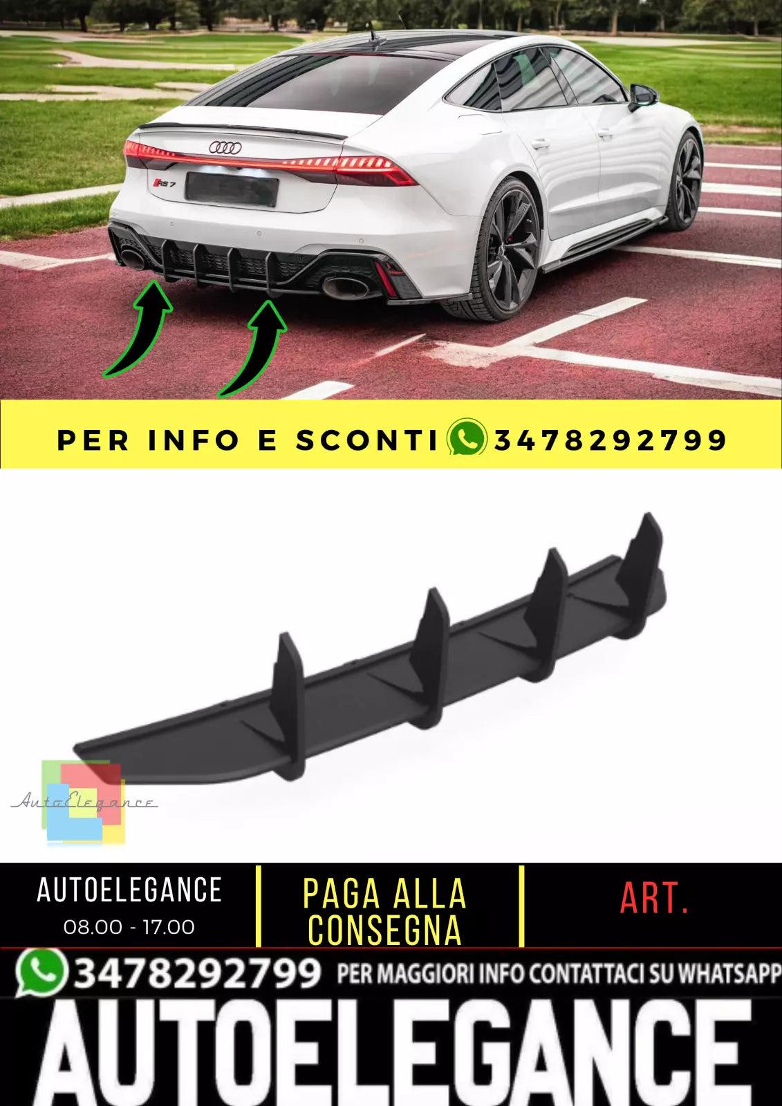 Diffusore Posteriore Nero Luci Stradali Pro Audi RS7 C8 / RS6 C8