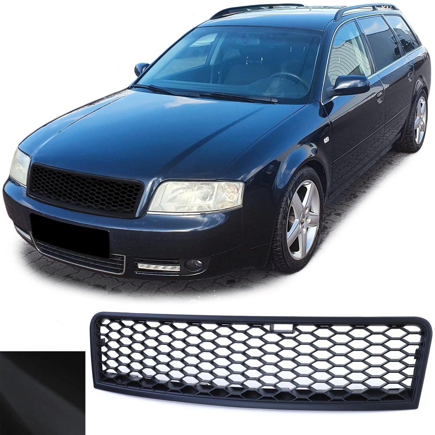 Honeycomb radiator grille without emblem matt black for Audi A6 4B C5 