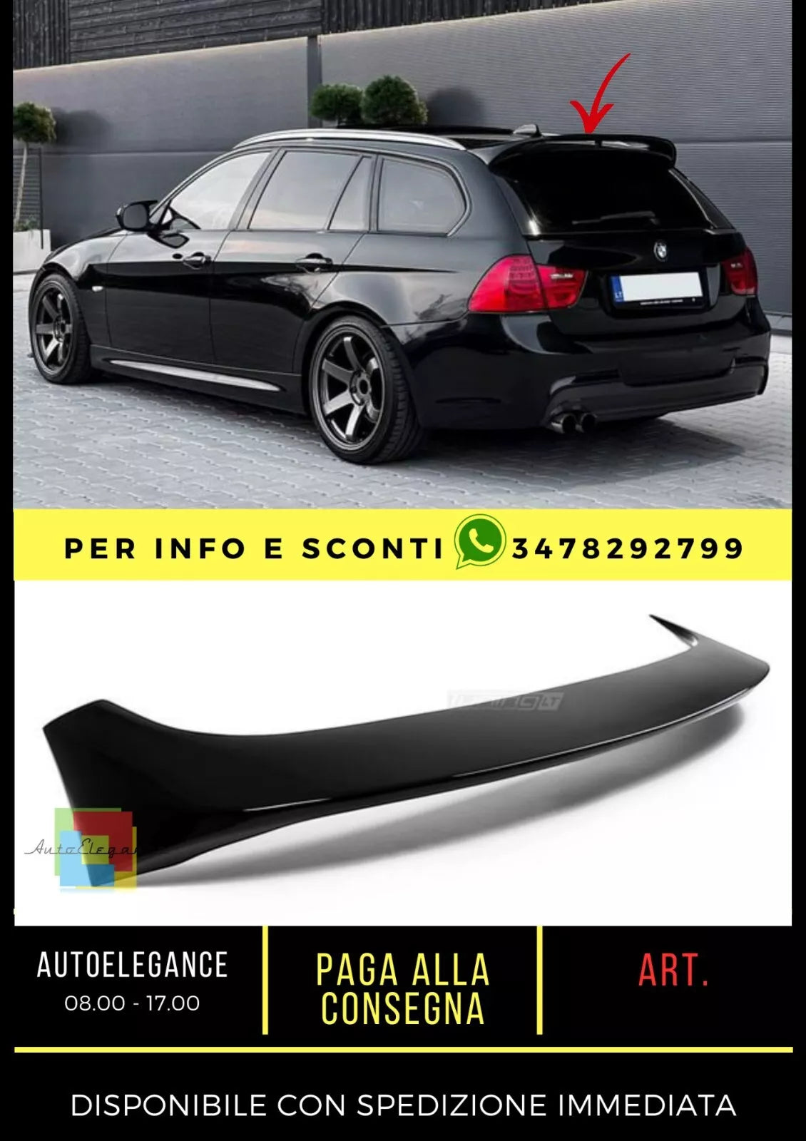 ✨Spoiler Tetto per BMW SERIE 3 E91 Touring nero lucido✨