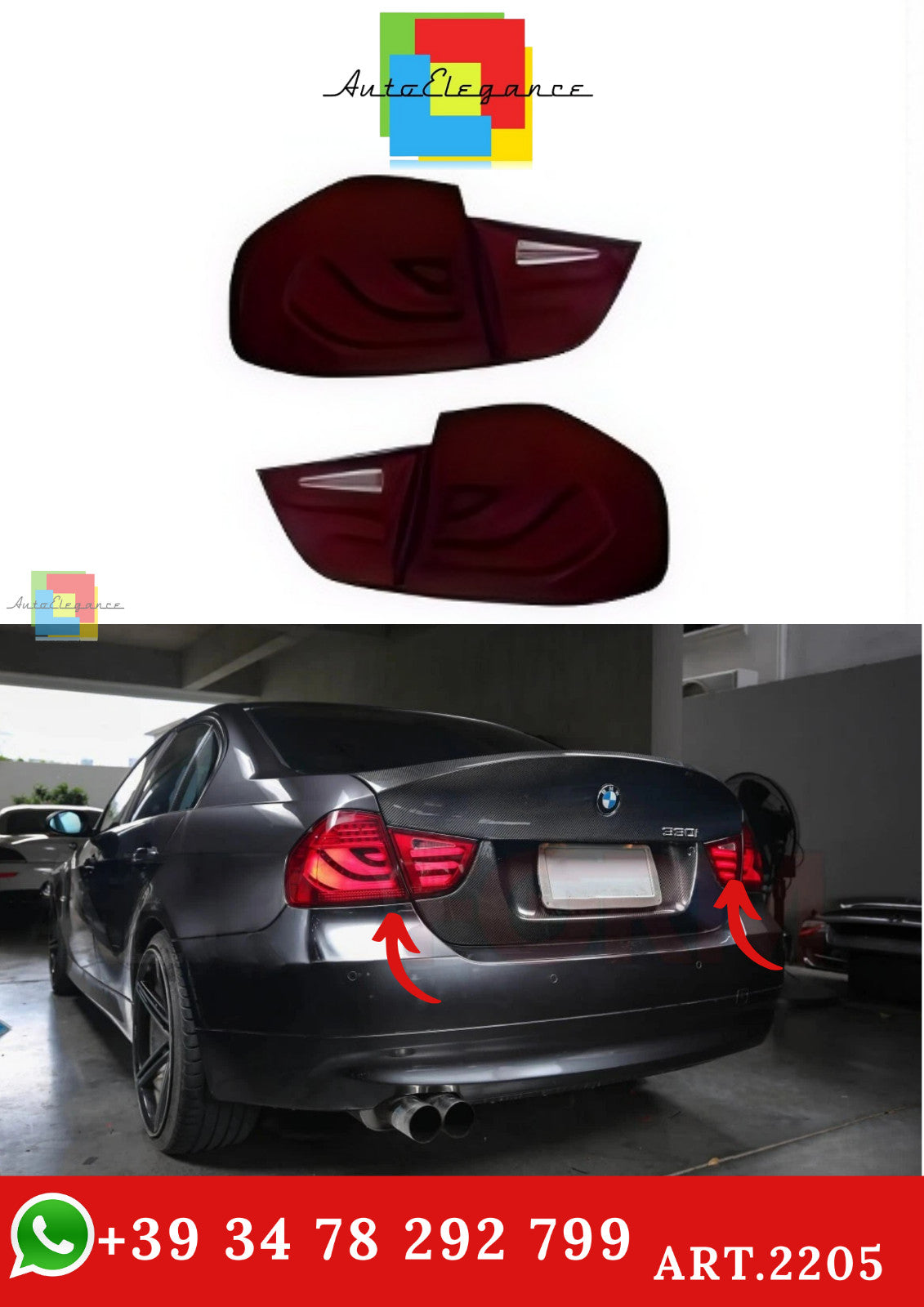 🔥ART.2205 FARI POSTERIORI LED FUME PER BMW SERIE 3 E90 BERLINA 2009-2012🔥
