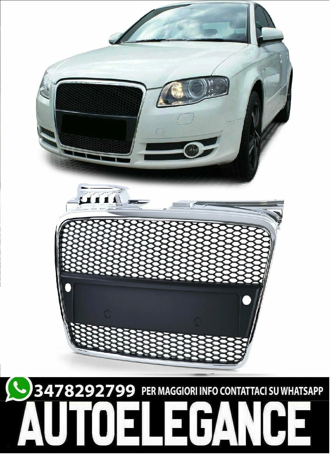 Sport Radiatore Griglia PDC Nero Cromato per Audi A4 B7 04-07 Cabrio