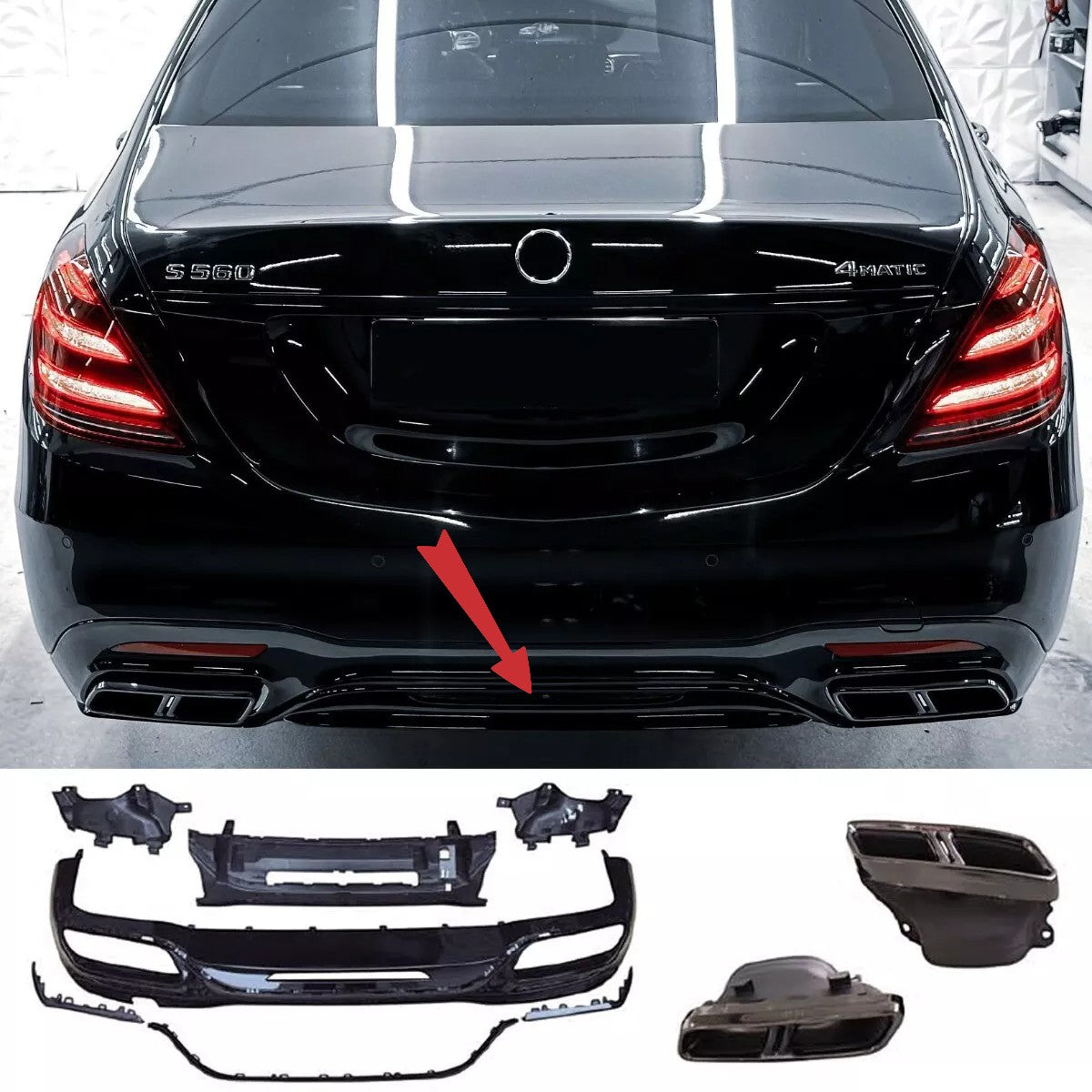 ✨Diffusore+ Terminali Di Scarico (NERO) Adatto Per  Mercedes S W222 Restyling✨
