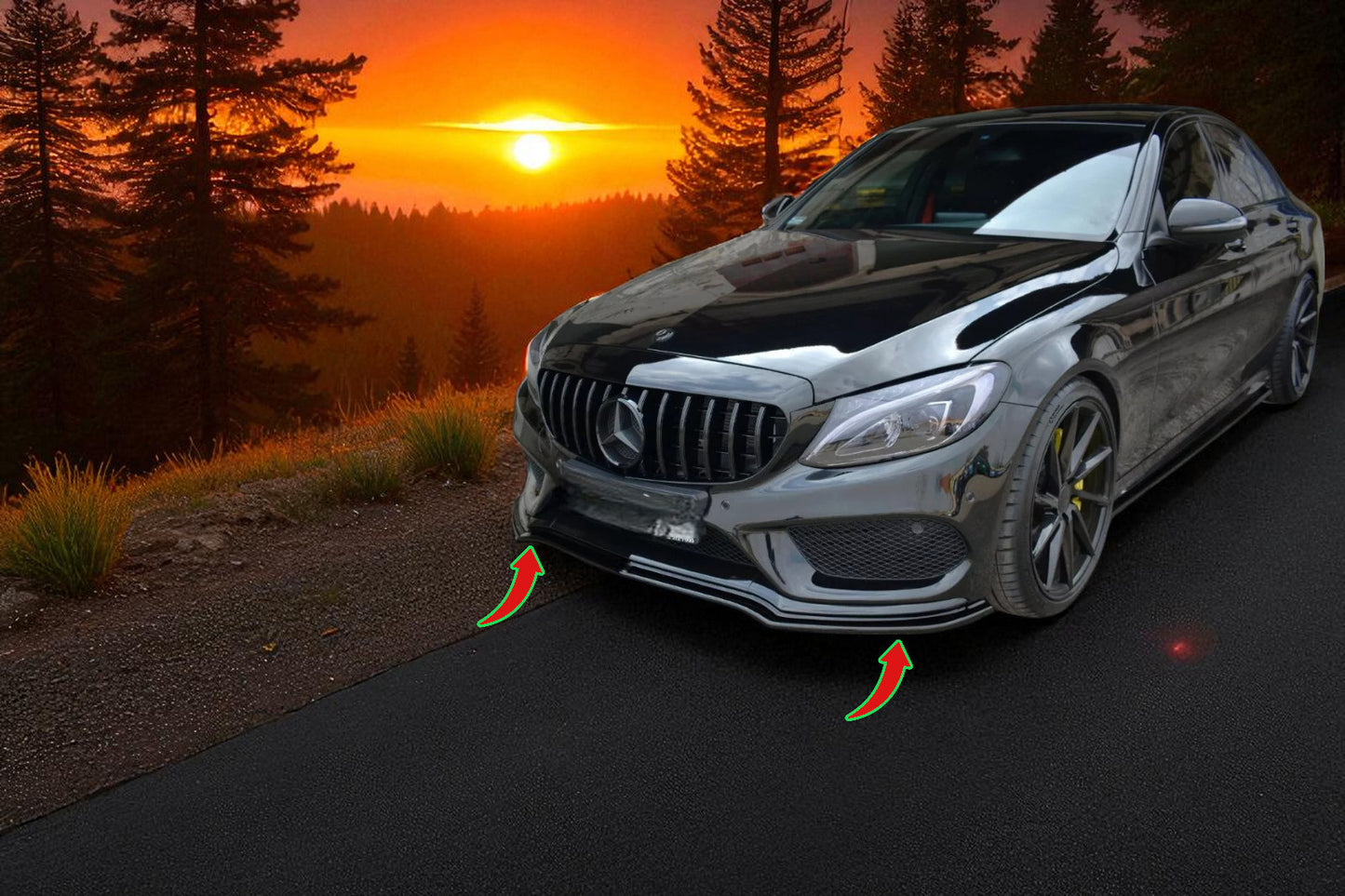 🔥Sdoppiatore Anteriore V1 in ABS Nero Lucido per Mercedes C43 AMG W205 Berlina🔥