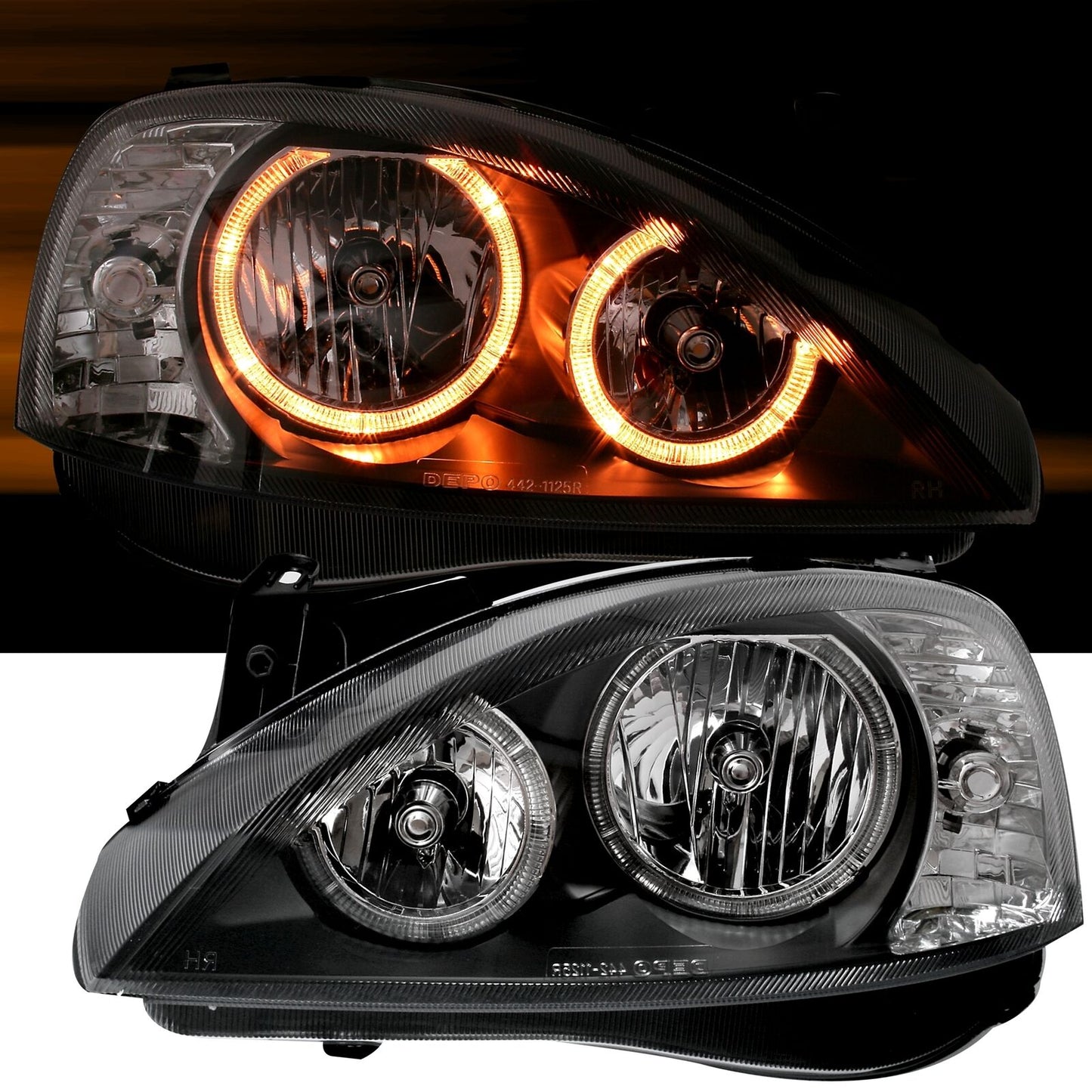 Angel Eyes Headlight Set for Opel Corsa C 00-06 in Black H7 Left Right 