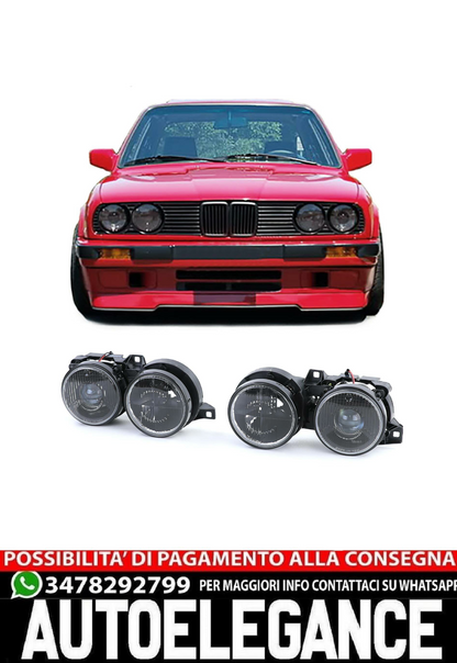 Pair of H1 black headlights suitable for BMW 3 Series E30 87-93 