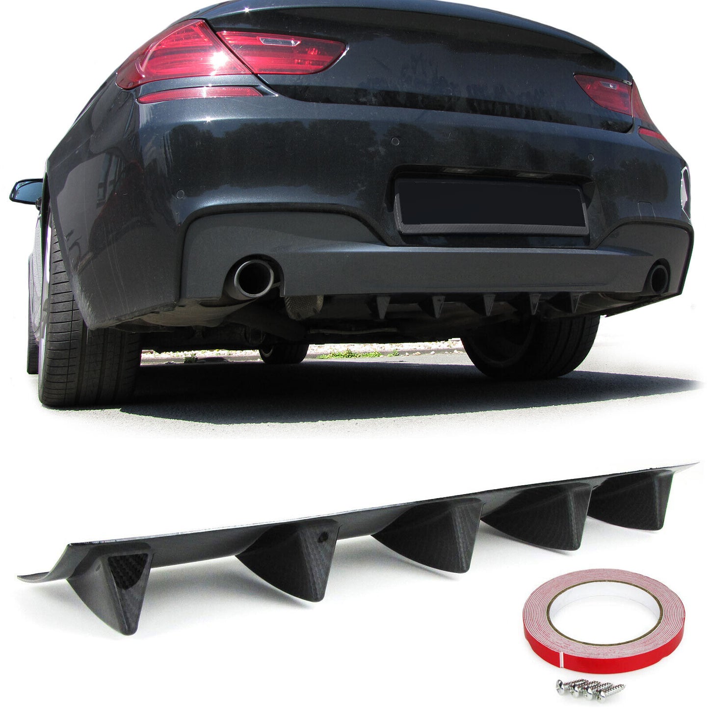 Diffusore posteriore universale per paraurti posteriore con 5 alette carbon look