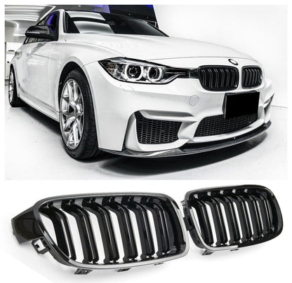SUITABLE FOR BMW 3 SERIES F30 F31 SPORT GRILL DOUBLE BRACKET GLOSS BLACK 