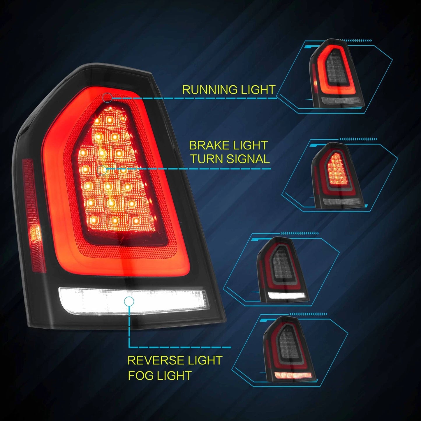 🔥ART.2868 Fanali Posteriori a LED Fumé con Animazione Start-Up – Chrysler 300🔥