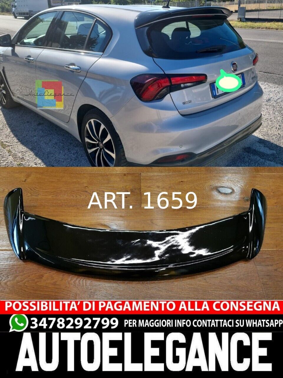 ROOF SPOILER SUITABLE FOR FIAT TIPO 2015+ SPORTY SEDAN LOOK GLOSSY BLACK 