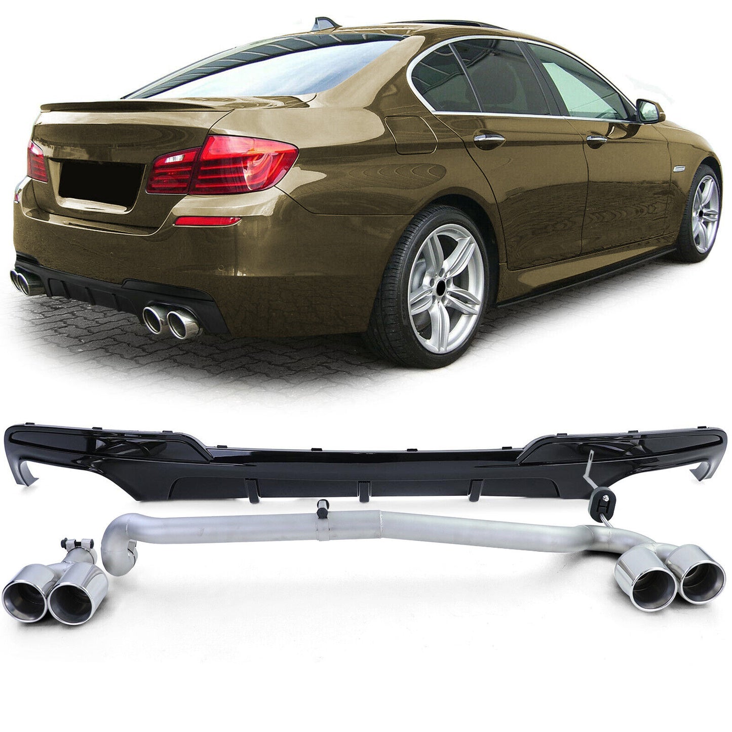 Diffusore posteriore lucido + conversione terminale di scarico duplex adatto per BMW F10 F11 520 525 528 530