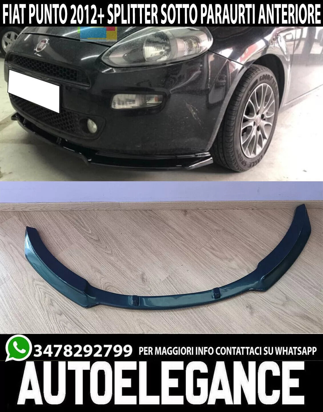 SPLITTER SPOILER SOUS PARE-CHOCS AVANT FIAT PUNTO 199 2012+ ABS NOIR BRILLANT 