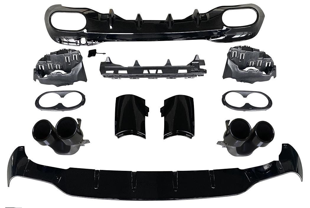 Diffusore spoiler posteriore + marmitte (NERO) in LOOK SPORTIVO per Mercedes ...