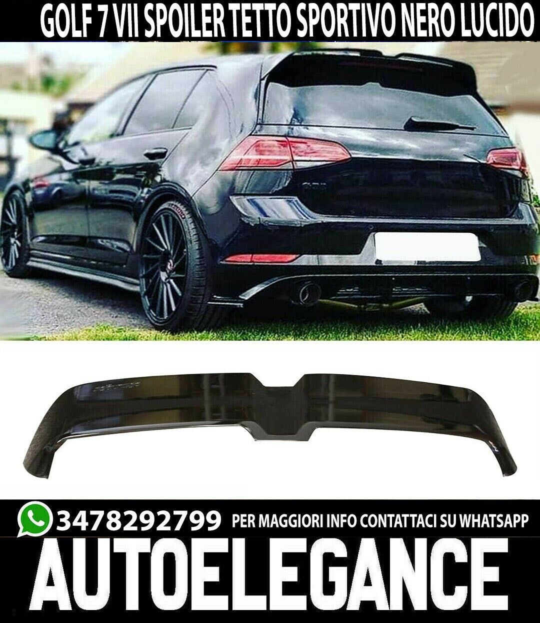 VW GOLF 7 &amp; 7.5 2012-2019 REAR ROOF SPOILER ABS BLACK item 0906