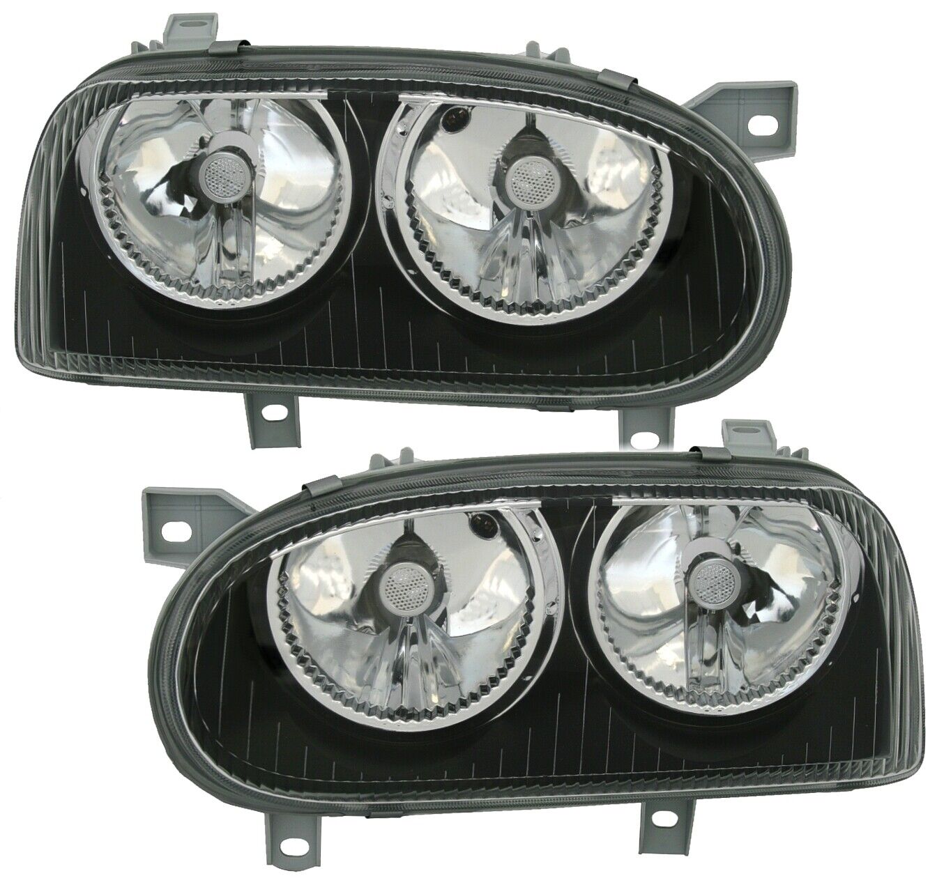 Headlight set for VW GOLF 3 in clear glass BLACK H7 961062 DEPO 