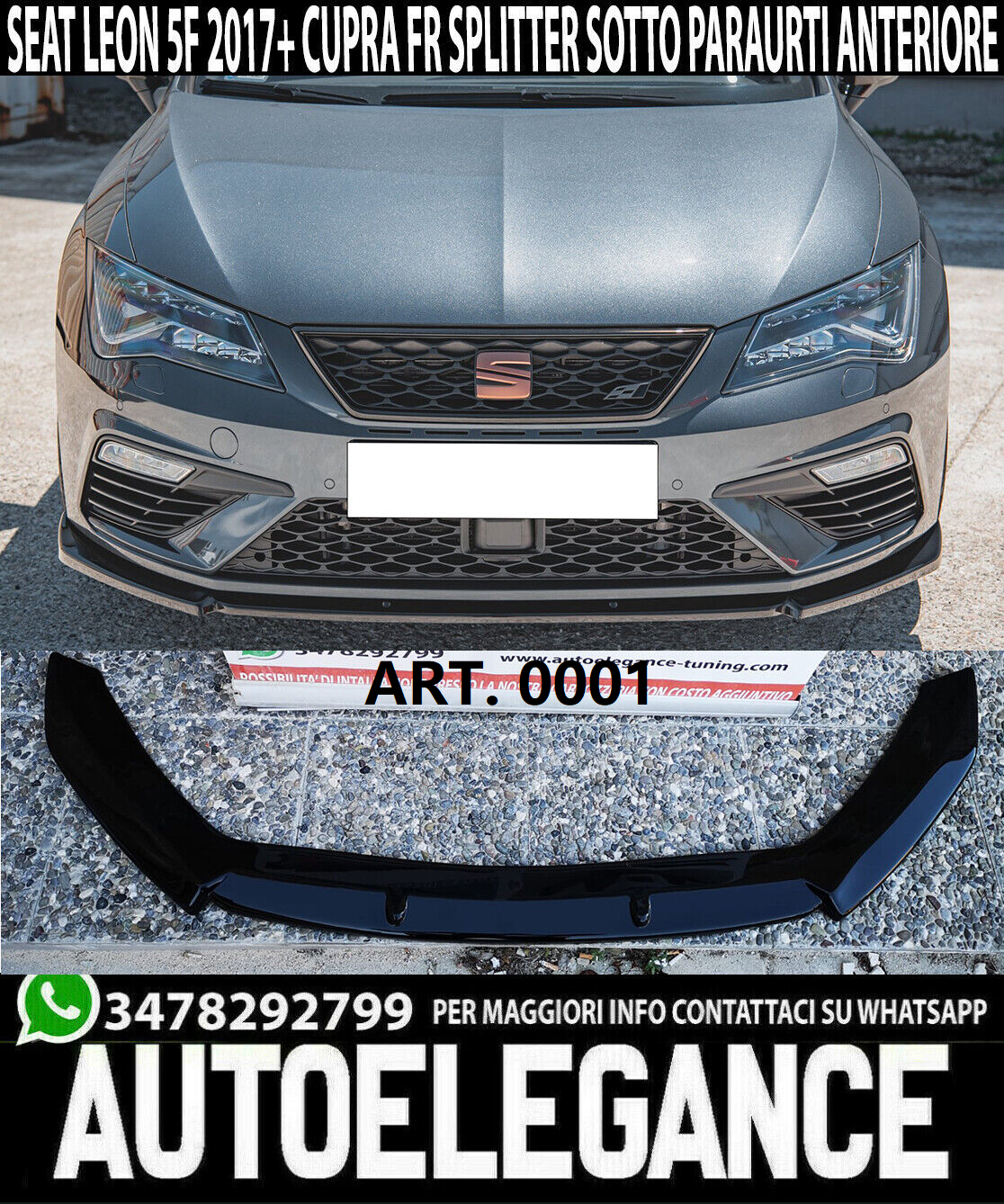 SPOILER SOTTO PARAURTI ANTERIORE LAMA SEAT LEON 5F 2017+ CUPRA FR NERO SPLITTER