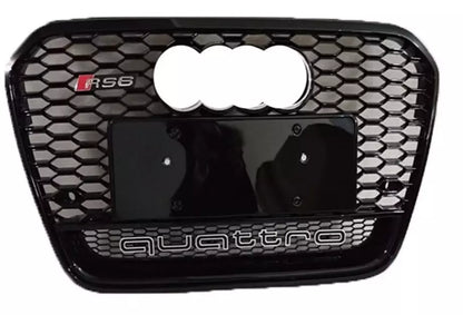 💯Glossy Black Honeycomb Grille Fit For Audi RS6 Style A6 S6 C7 13-15💯