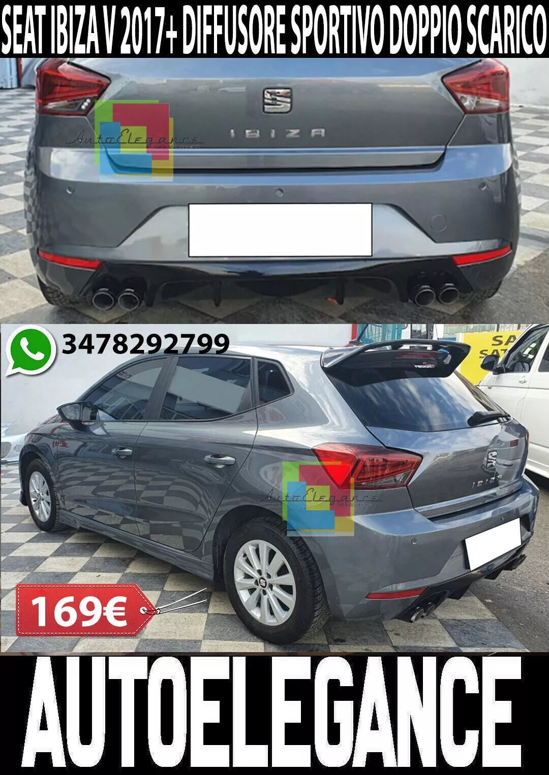 SOTTO PARAURTI POSTERIORE SEAT IBIZA 6F 2017+ 5 PORTE DOPPIO DIFFUSORE SCARICO