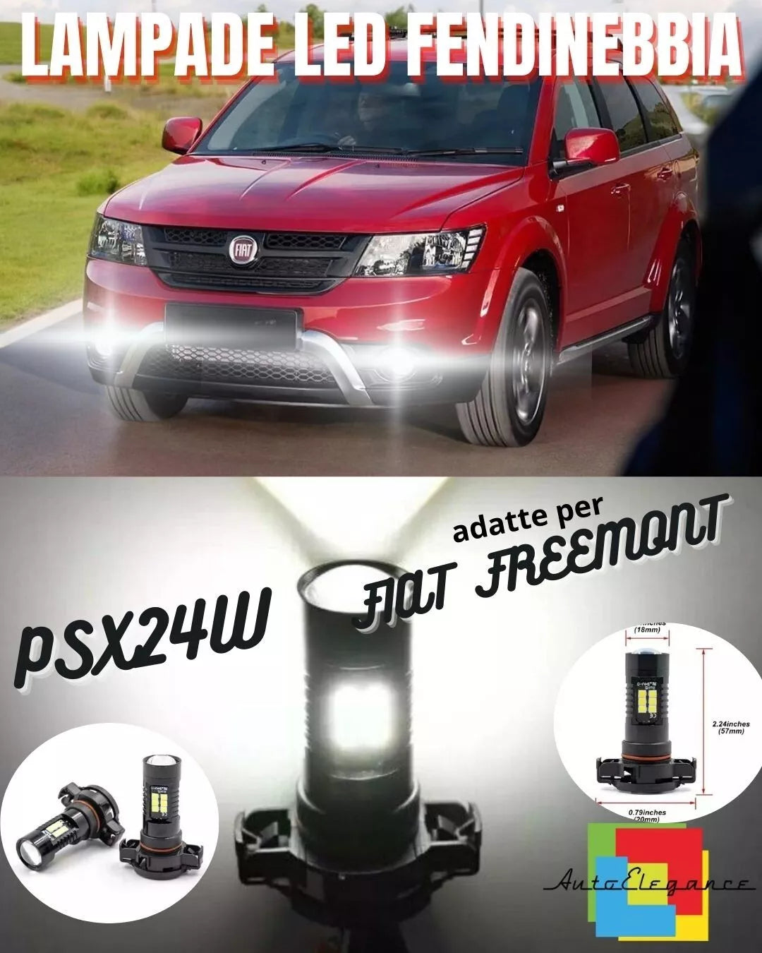 ⚡Fendinebbia PSX24W LED Canbus per Fiat Freemont Bianco