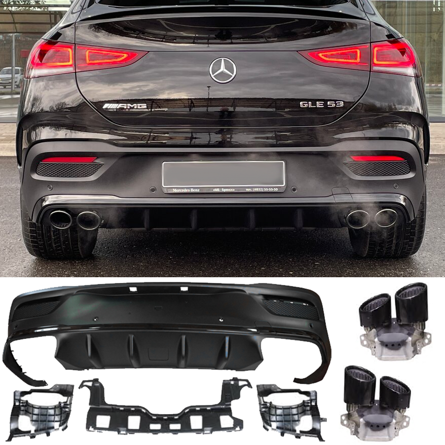Per Mercedes C167 GLE COUPE diffusore + mascherine scarico 2X2 (NERO) 53 OTTICA