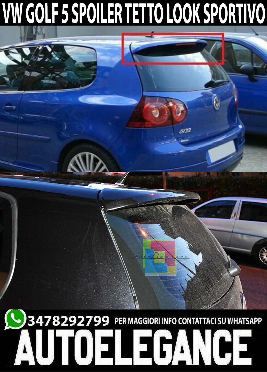 SPOILER POSTERIORE SUL TETTO ALETTONE PER VW GOLF 5 V 2003 AL 2008
