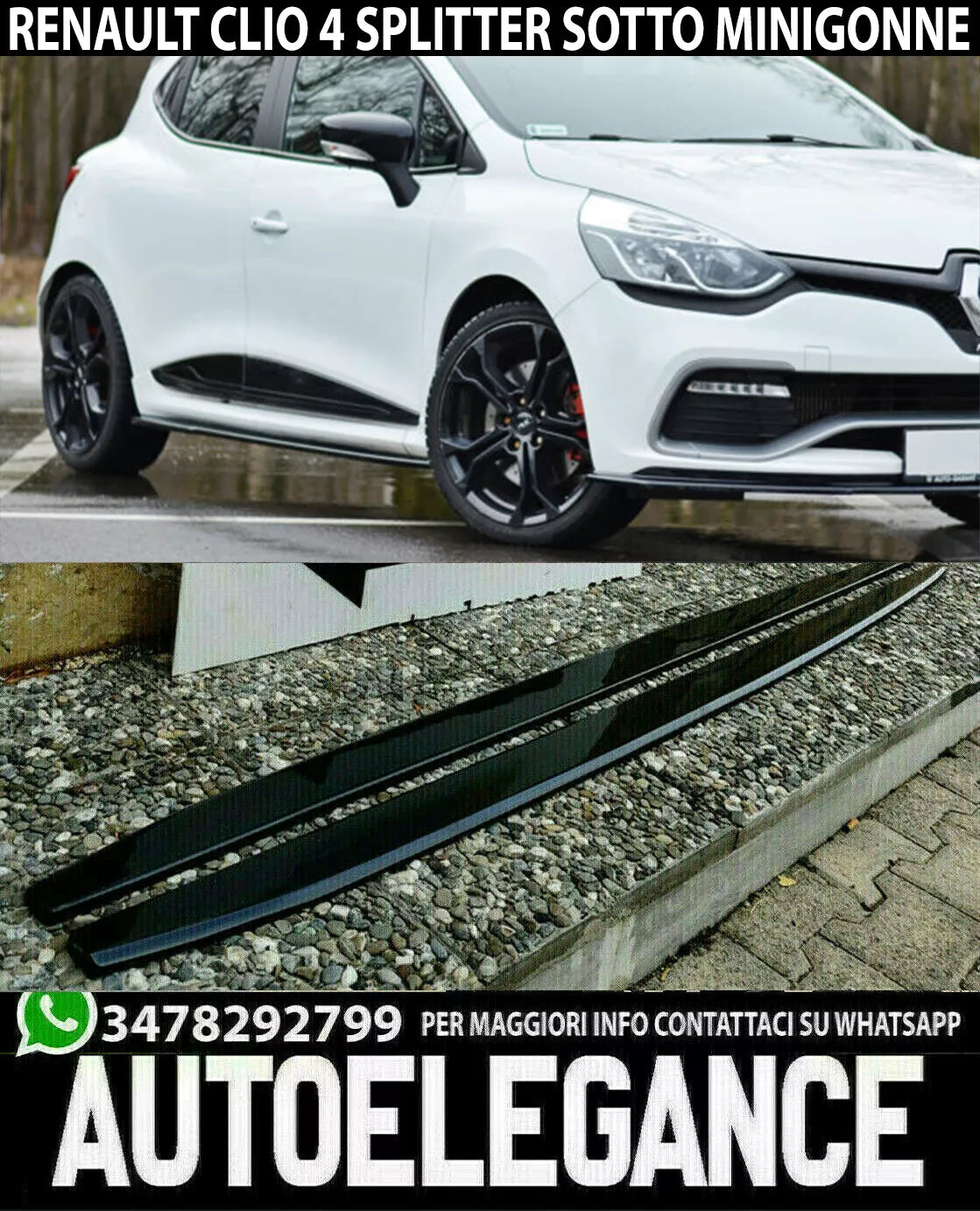 RENAULT CLIO 4 IV 2012+ SPOILER SPLITTER SOTTO MINIGONNE ABS NERO LUCIDO -1-