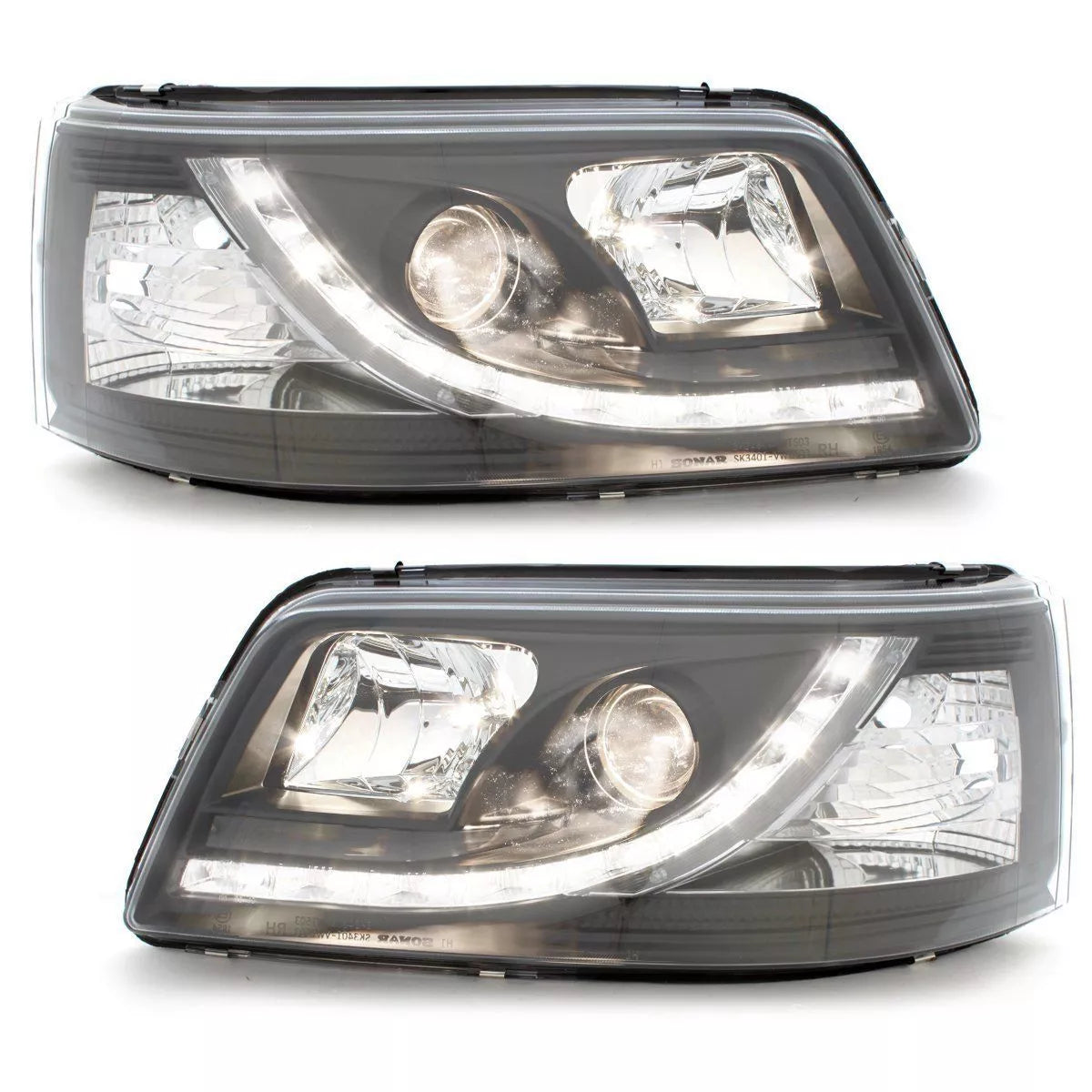 LUCI DIURNE OTTICA FARI PER VW T5 BUS 03-09 NERO MULTIVAN TRANSPORTER